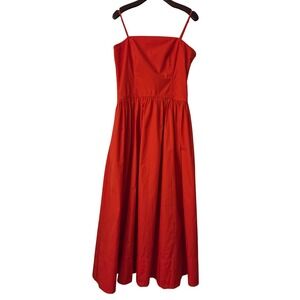 Madewell Poplin Seamed Midi Dress Cutout Back Cotton Women 10 Red NWT $158 NV430